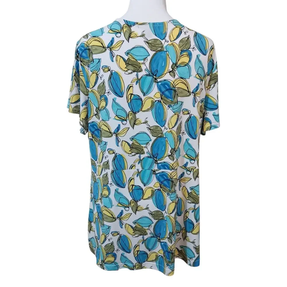 Alfani Beautiful Abstract Floral Blouse Top Plus 2X Stretchy Short Sleeves VNeck